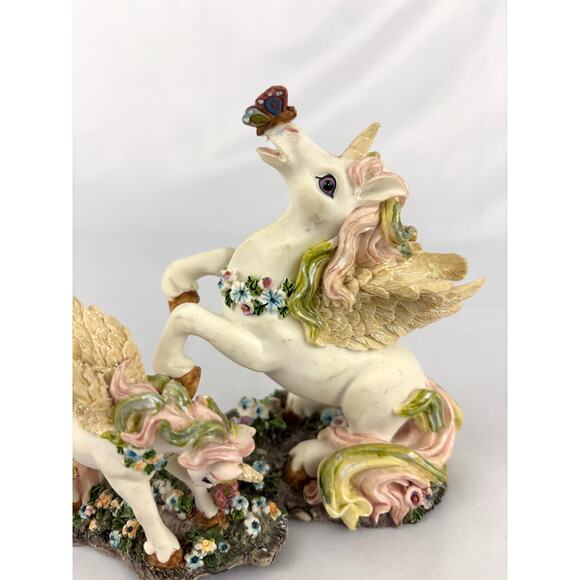 Vintage Hand Painted Unicorn Resin Figurine Whimsical Floral 1980s Mom and Baby - Picture 12 of 14